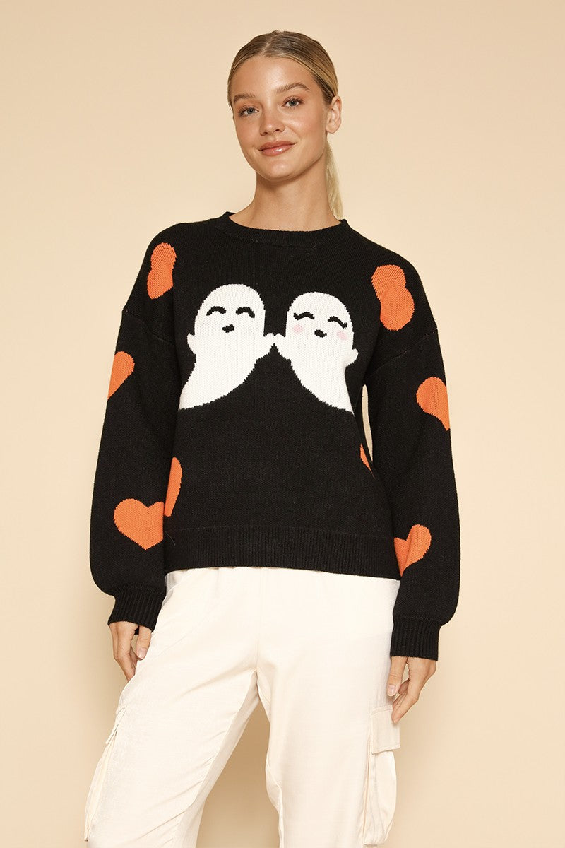 Halloween Sweater Ghost Hearts