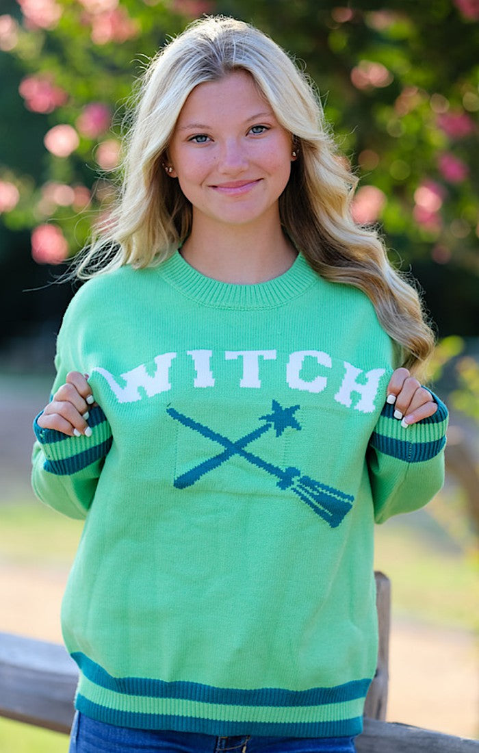 Halloween Sweater Witch Green