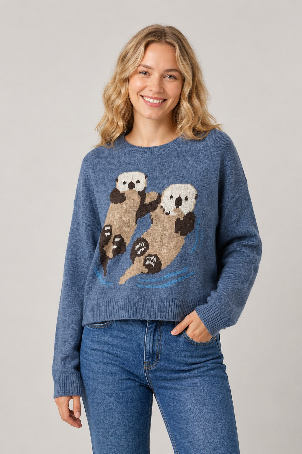 Swimming Otters Sweater Blue