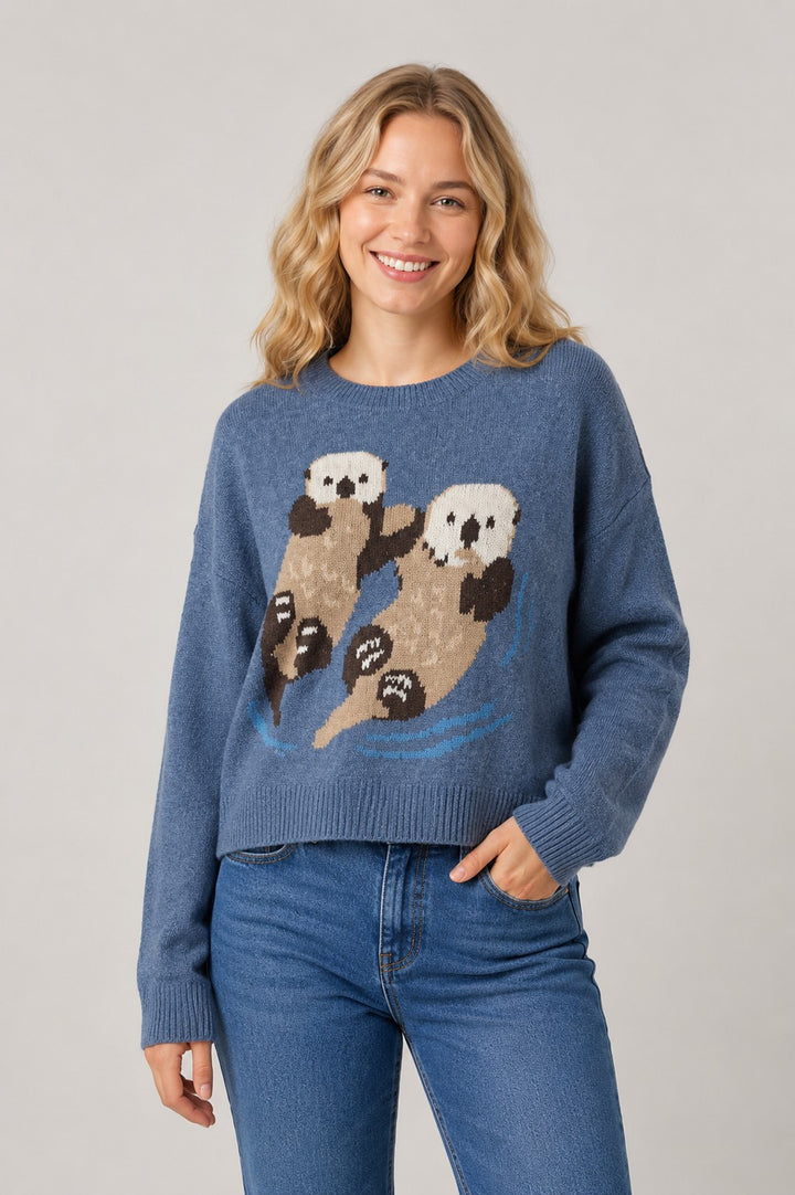 Swimming Otters Sweater Blue