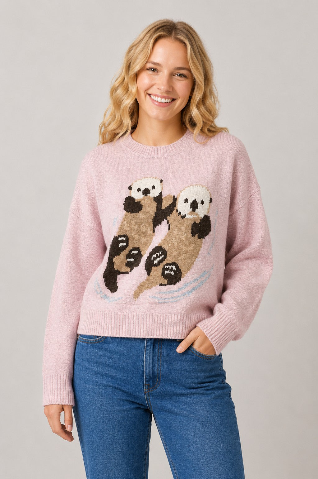 Swimming Otters Sweater Pink