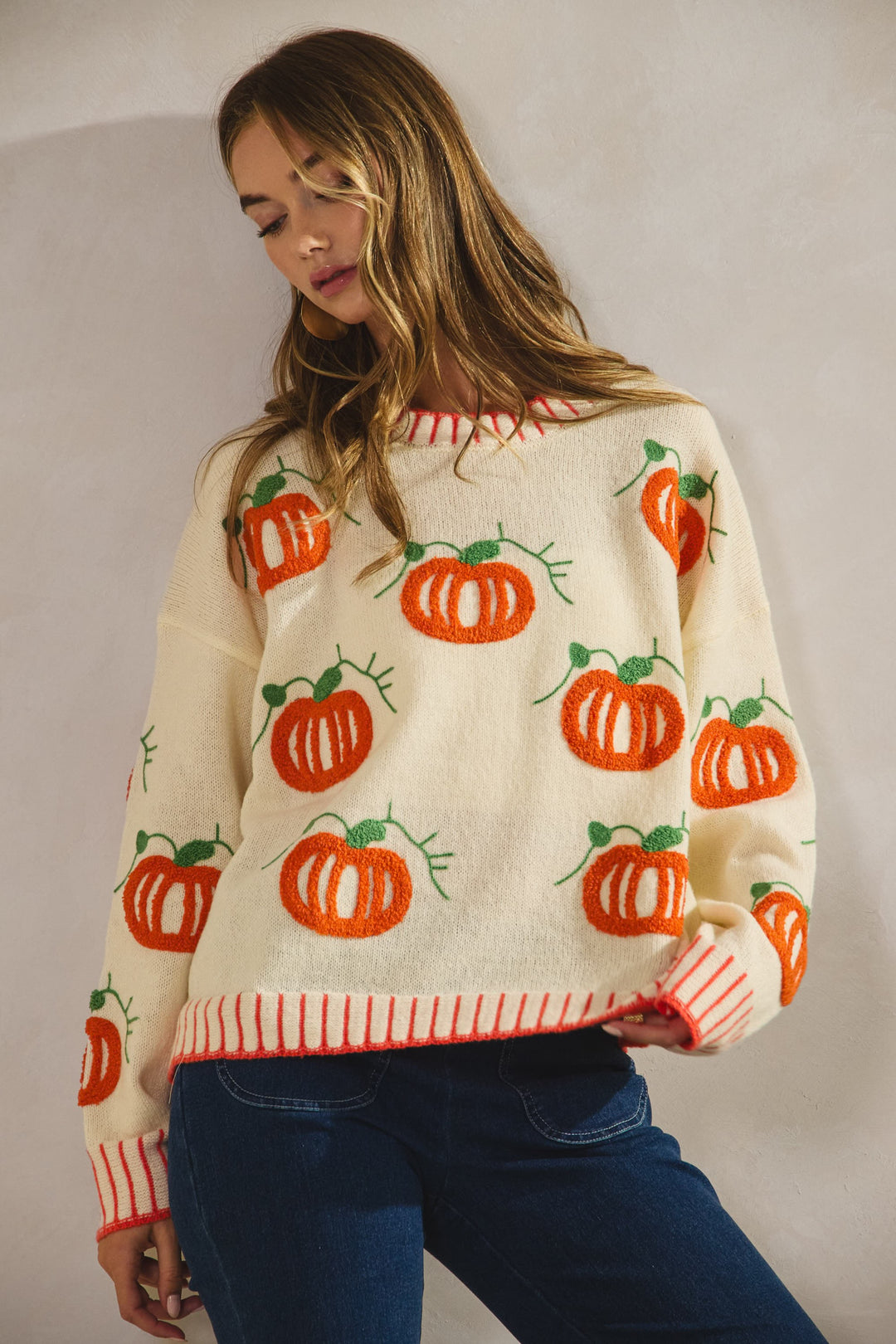 Halloween Sweater Textured Pumpkins