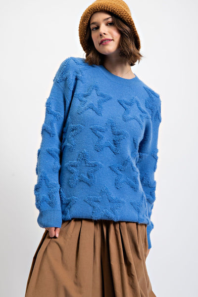 Fuzzy Star Sweater Blue