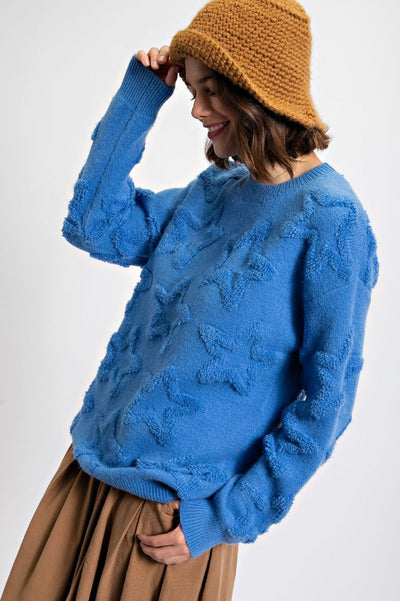 Fuzzy Star Sweater Blue