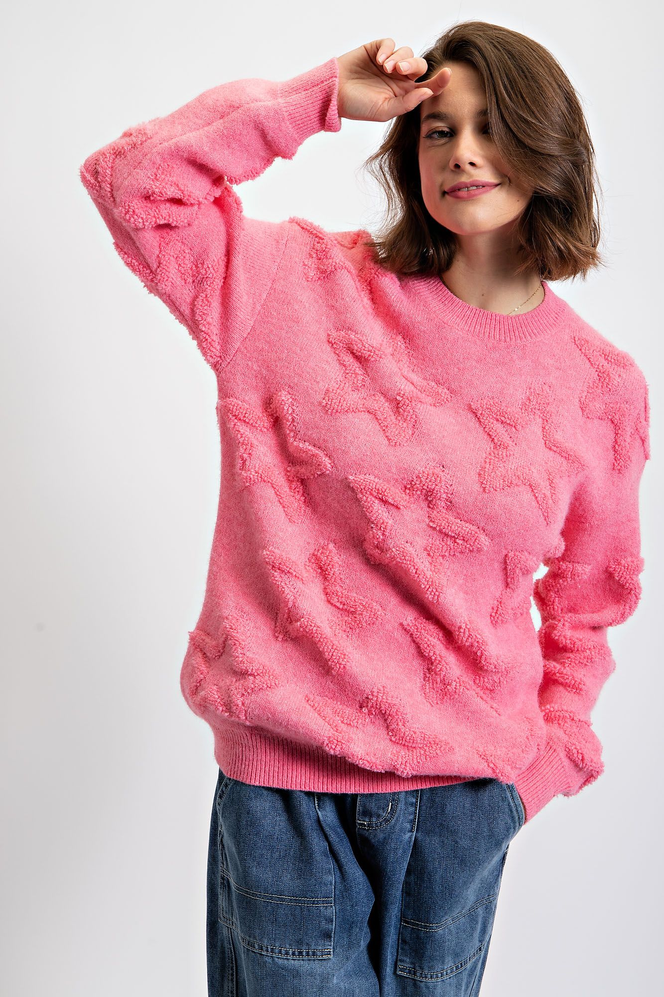 Fuzzy Star Sweater Pink