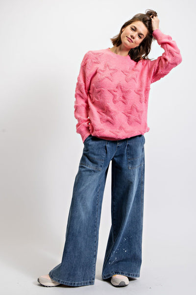 Fuzzy Star Sweater Pink