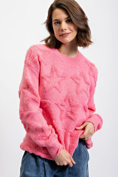 Fuzzy Star Sweater Pink