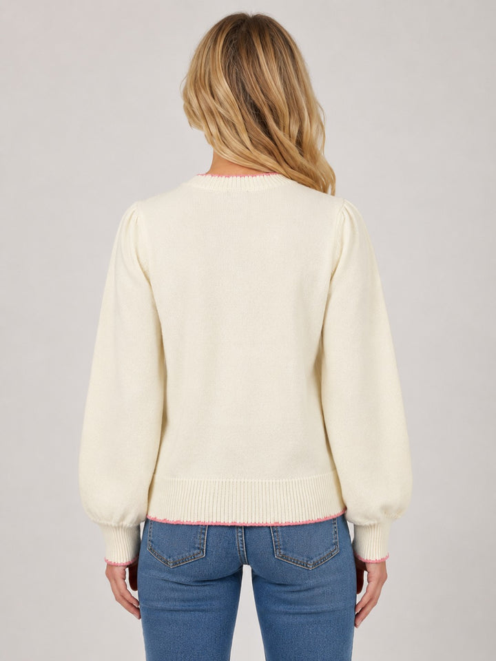 Strawberry Red to Pink Embroidery Sweater