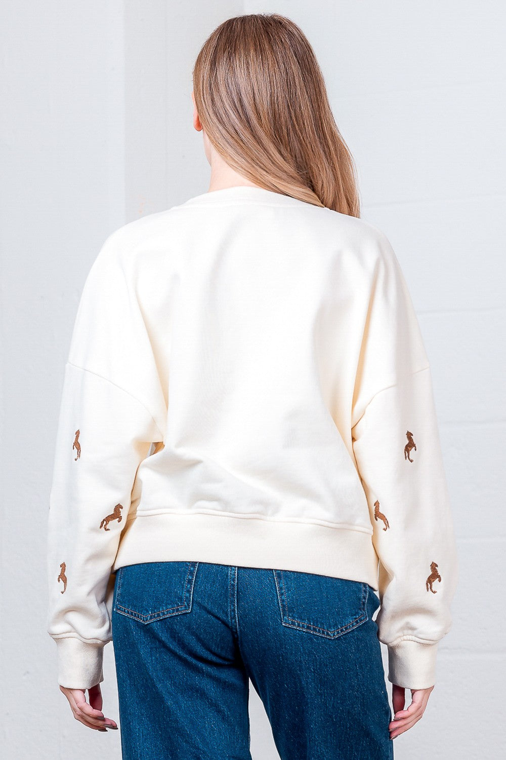 Embroidered Horse Sweatshirt Ivory