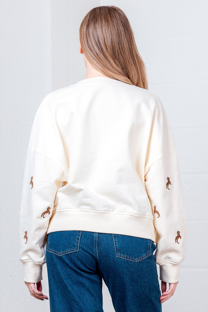 Embroidered Horse Sweatshirt Ivory