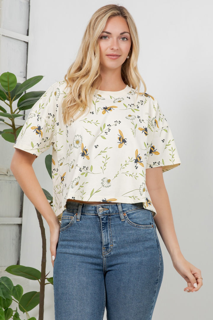 Floral Bee Crop Top Tee