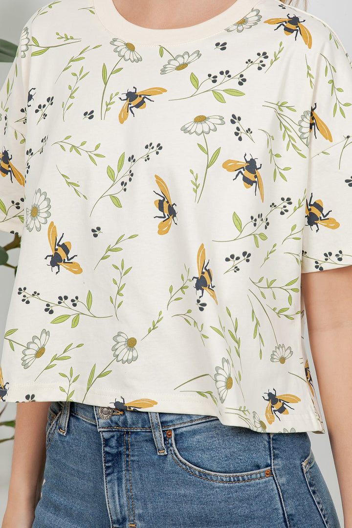 Floral Bee Crop Top Tee