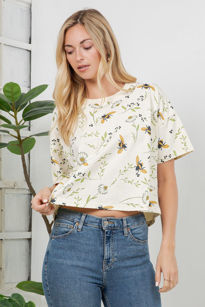 Floral Bee Crop Top Tee