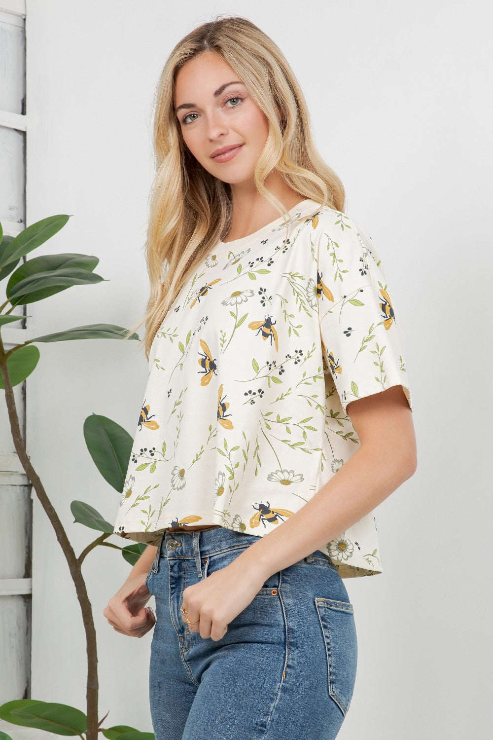 Floral Bee Crop Top Tee
