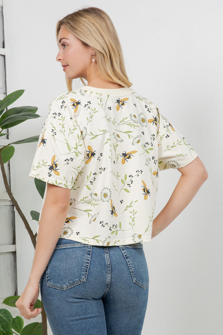 Floral Bee Crop Top Tee