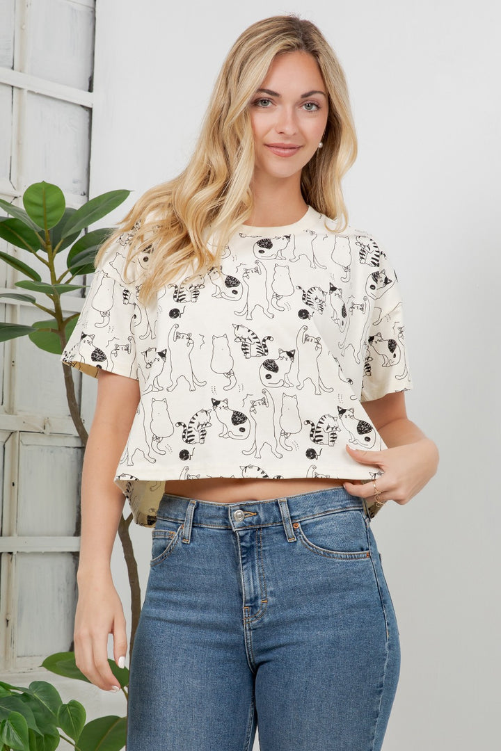 Cat Crop Top Tee