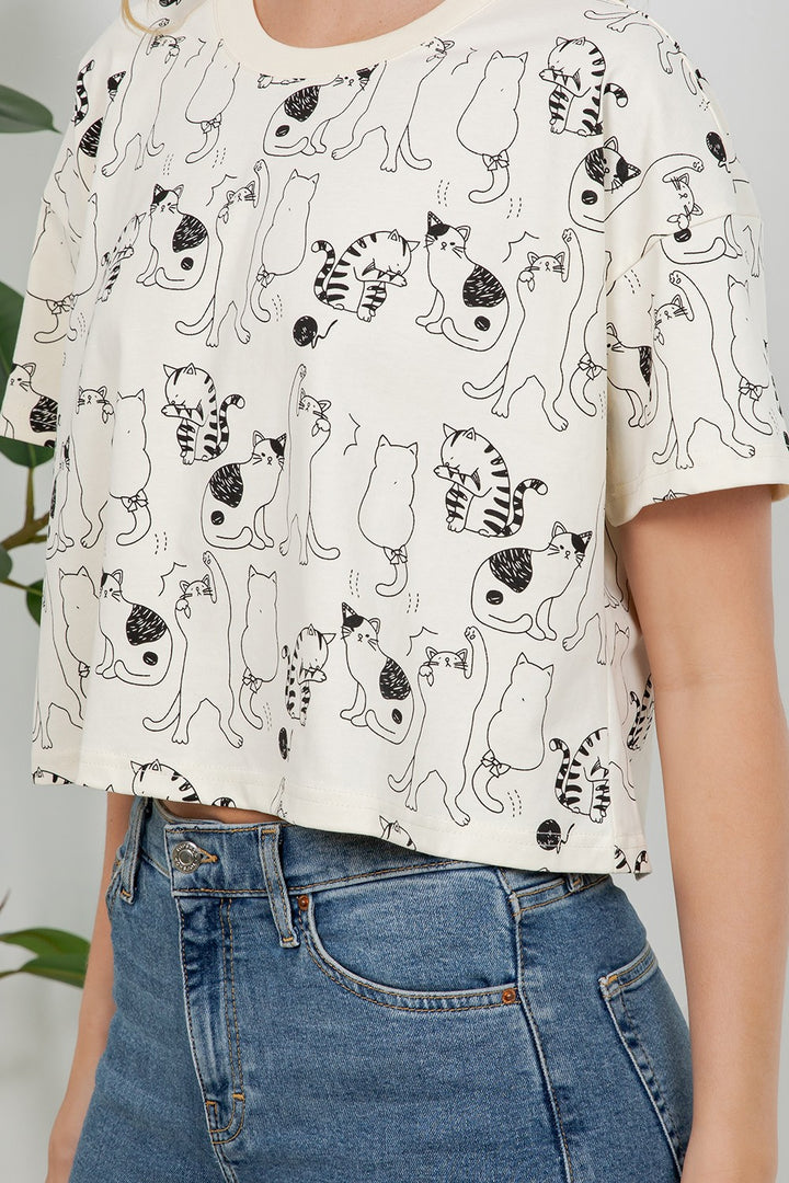 Cat Crop Top Tee
