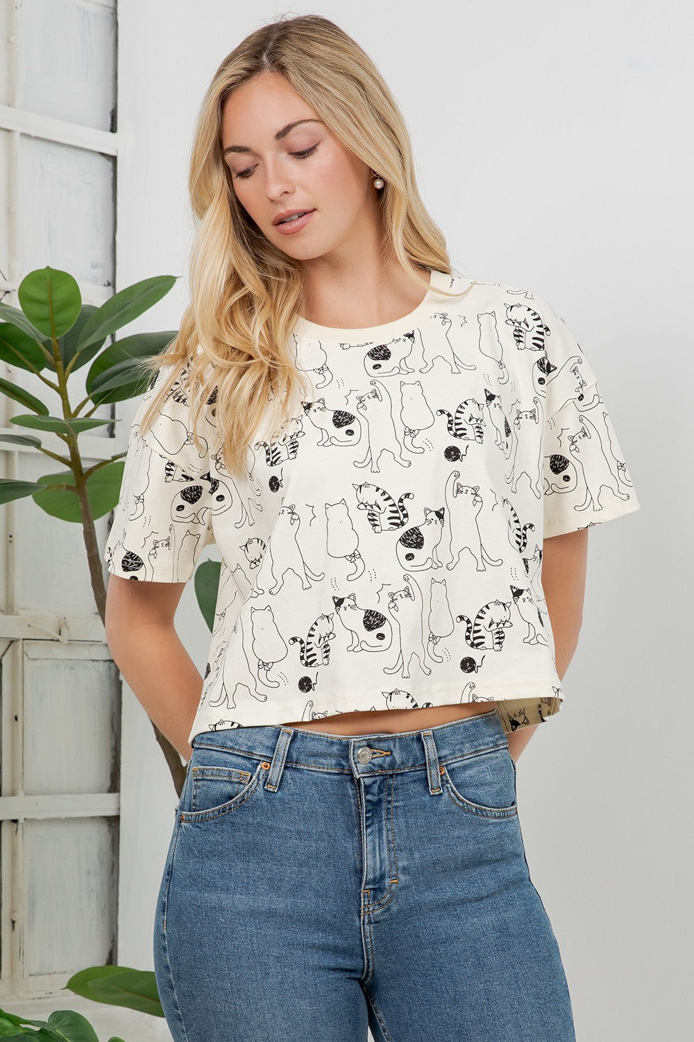 Cat Crop Top Tee