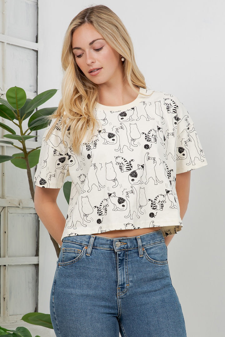 Cat Crop Top Tee