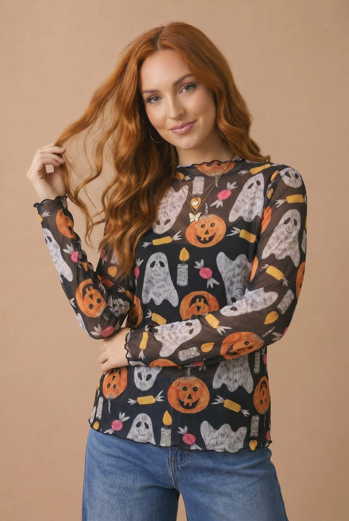 Halloween Sheer Long Sleeve Spooky