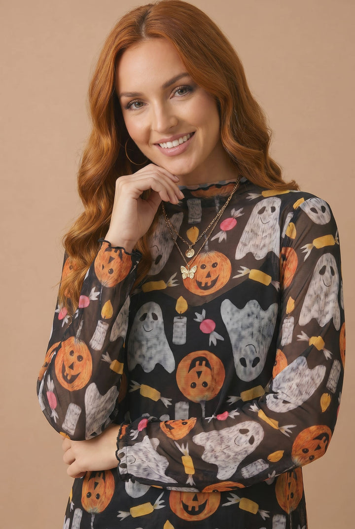 Halloween Sheer Long Sleeve Spooky