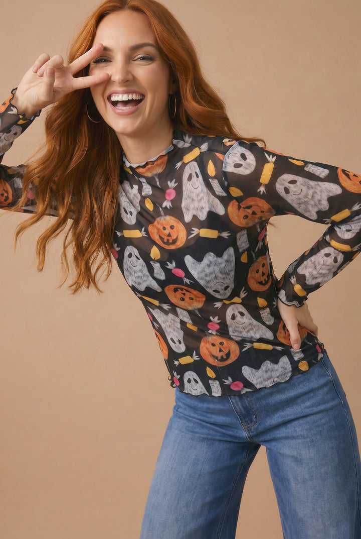 Halloween Sheer Long Sleeve Spooky
