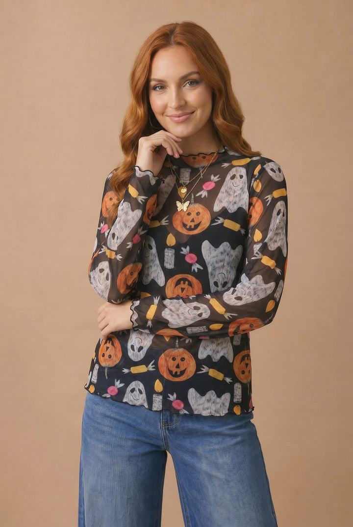 Halloween Sheer Long Sleeve Spooky