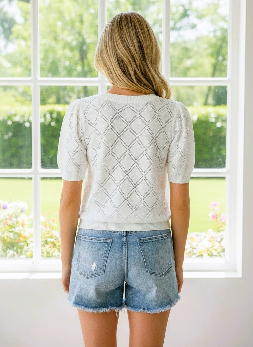 Lemon Embroidered Short Sleeve Sweater