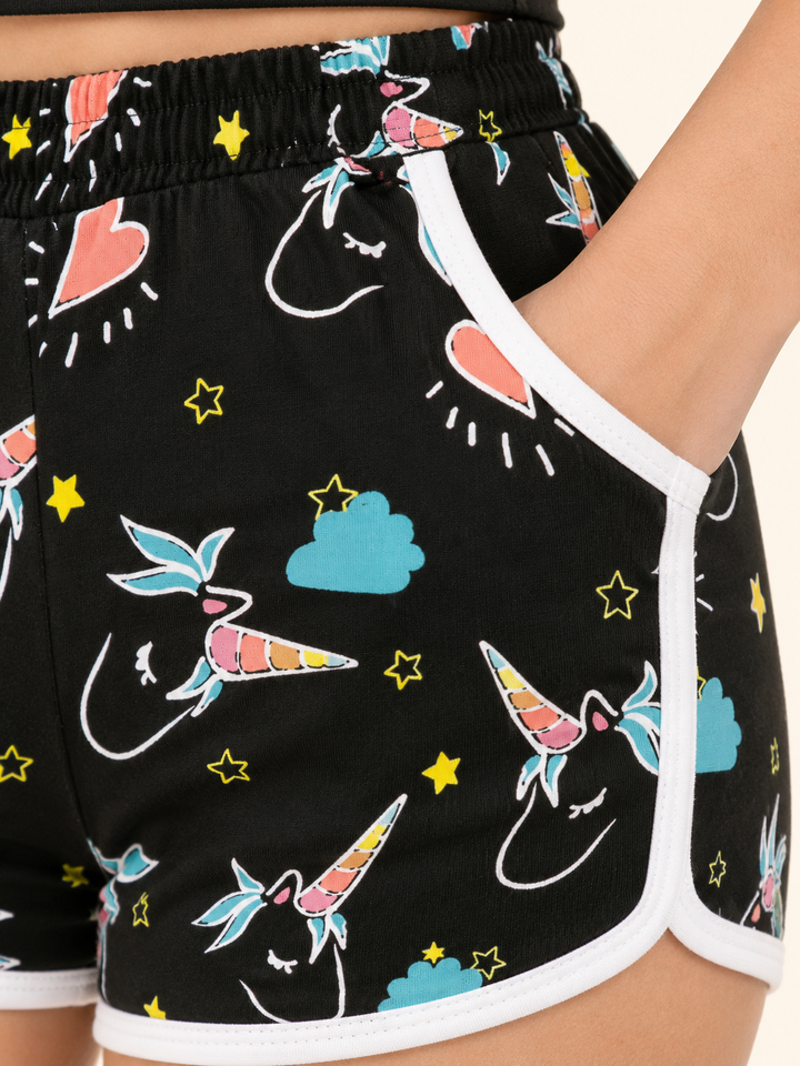 Unicorn Shorts fabric and print close-up