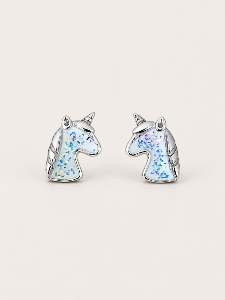 Unicorn Stud Earrings shown on a warm neutral background