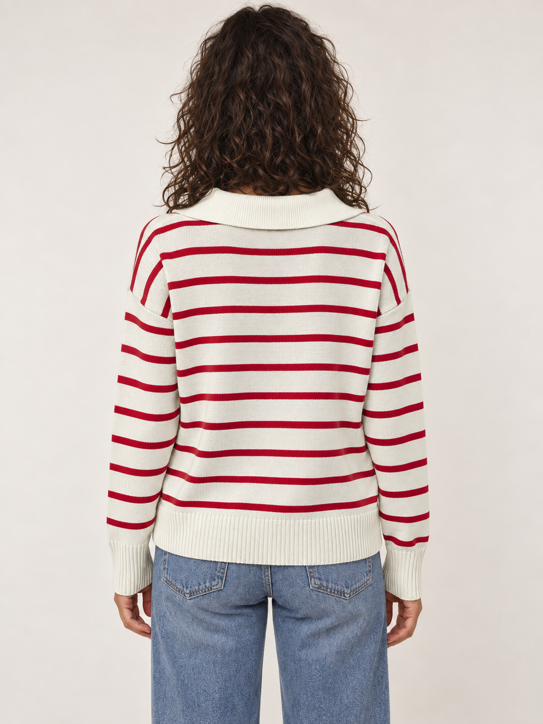 V-neck striped sweater red - back view