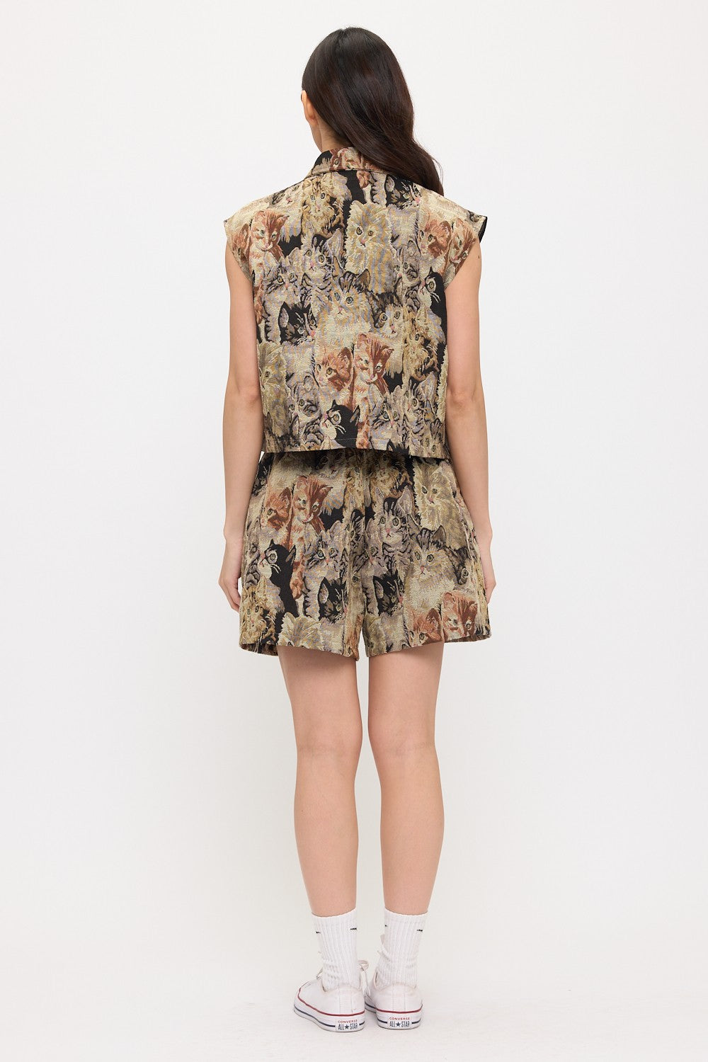 Cat Tapestry Buttoned Vest