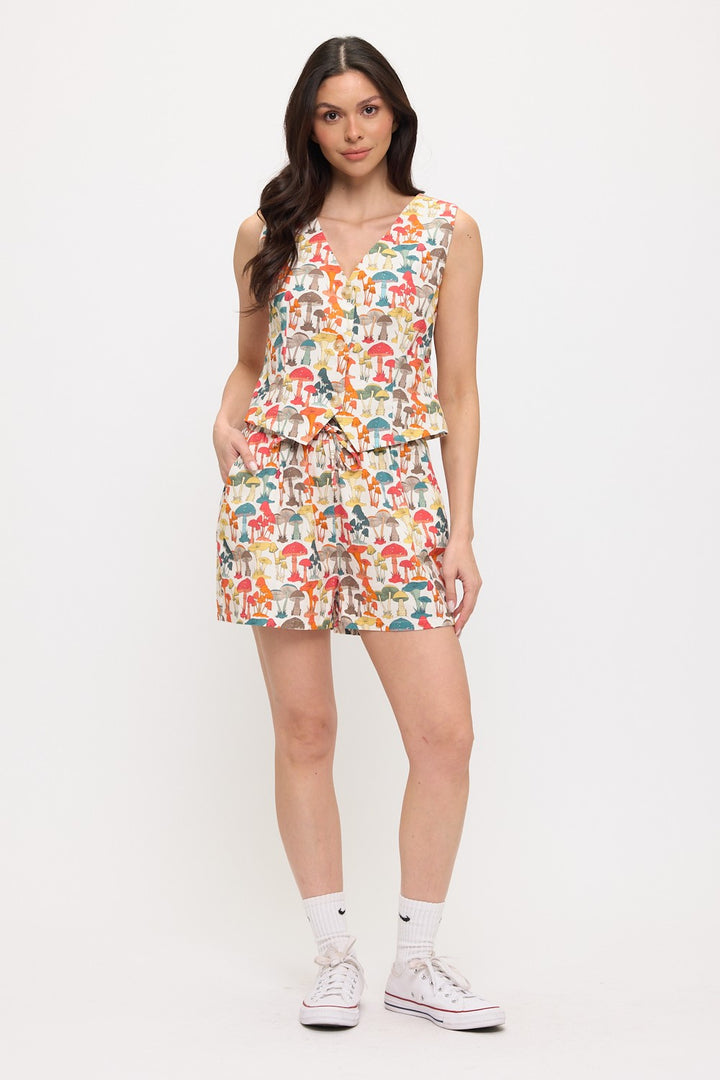 Colorful Mushroom Buttoned Vest