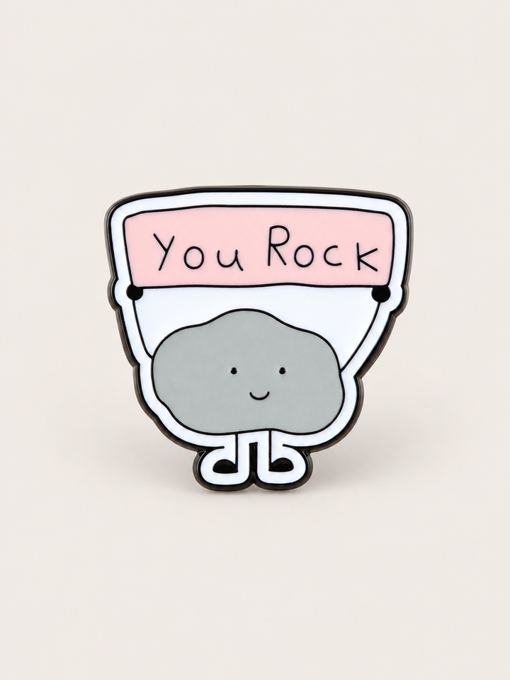 You Rock Cute Rock Pin shown on a warm neutral background