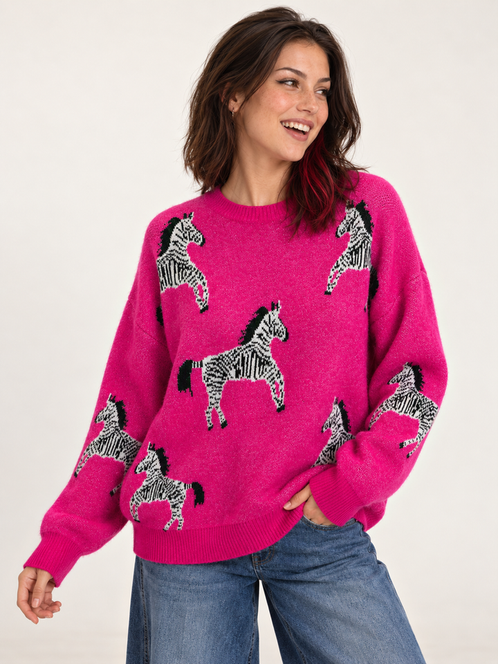 Zebra Sweater Pink front view