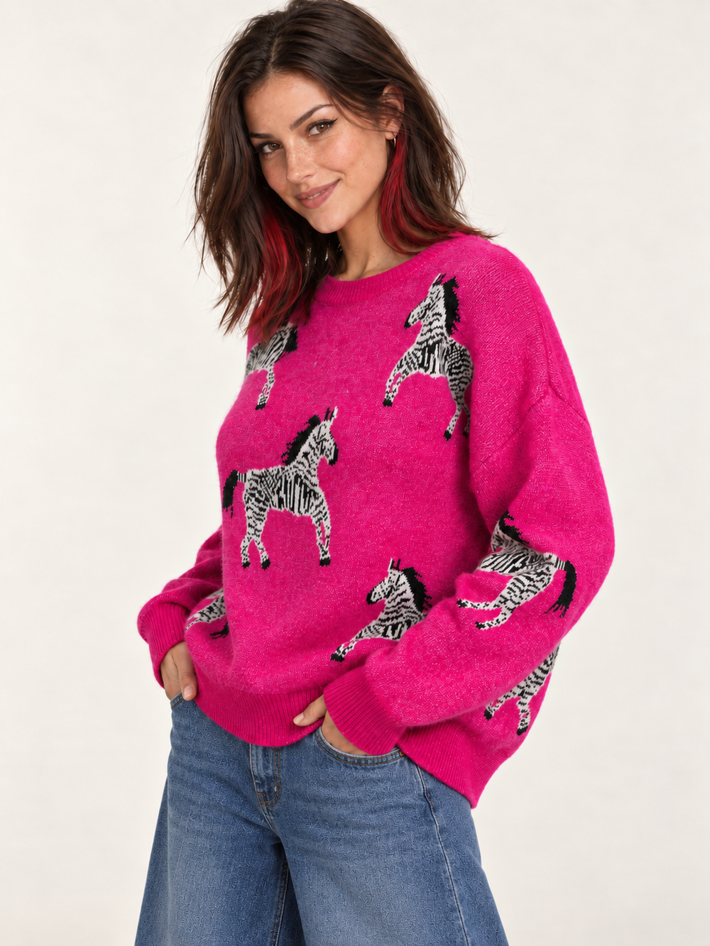 Zebra Sweater Pink angled view