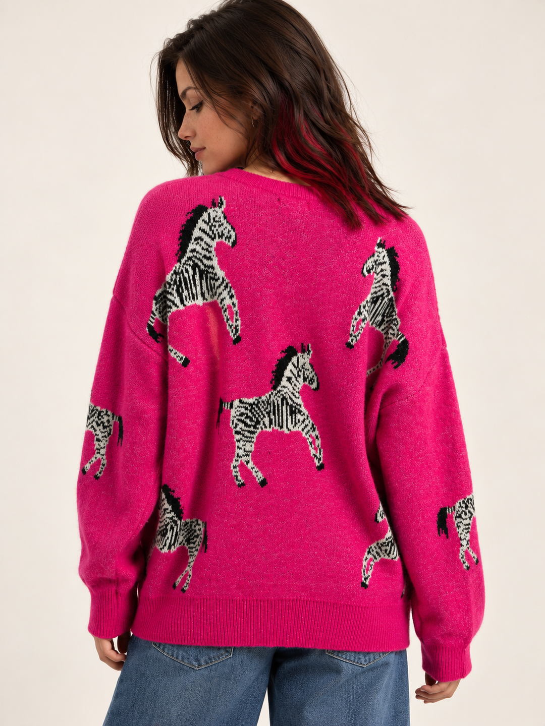 Zebra Sweater Pink back view