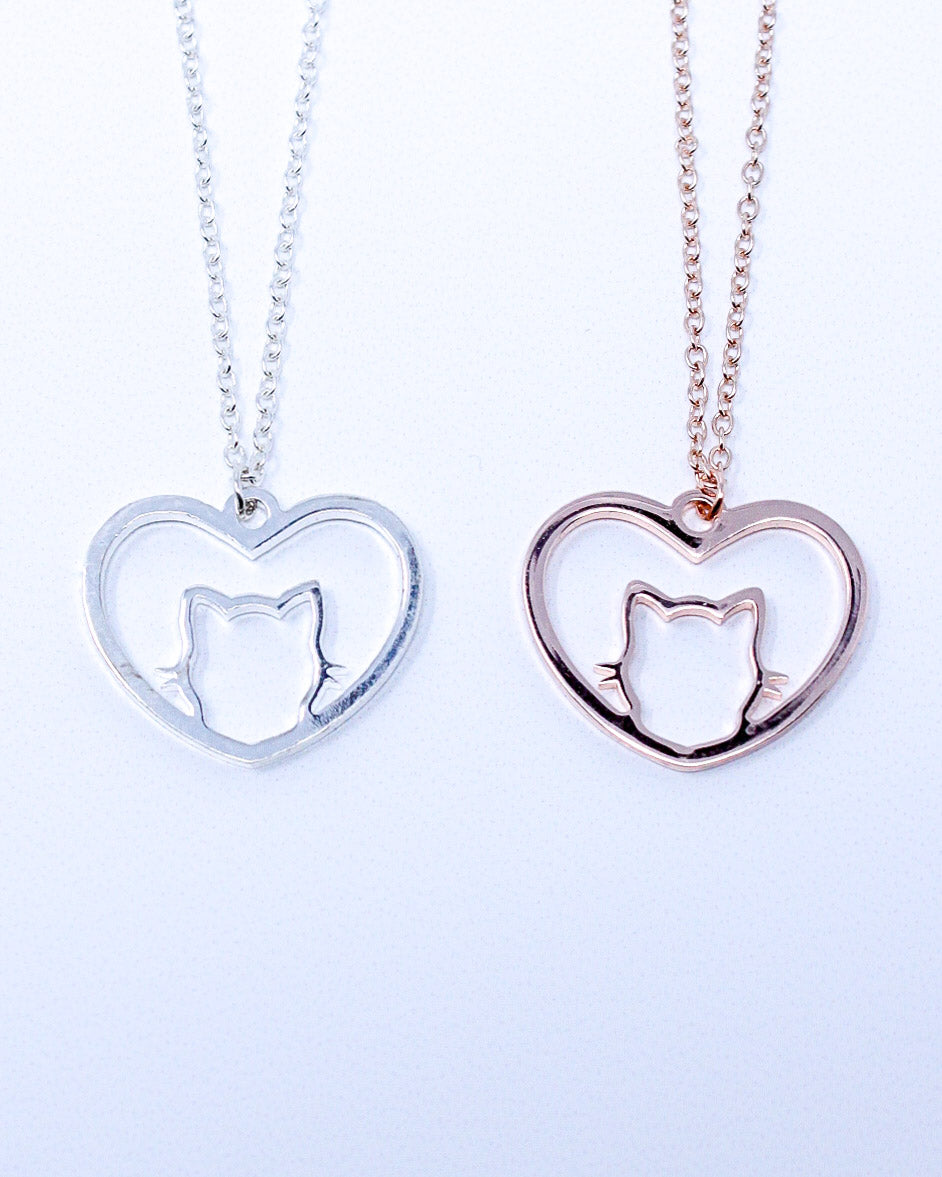 Cat in Heart Necklace