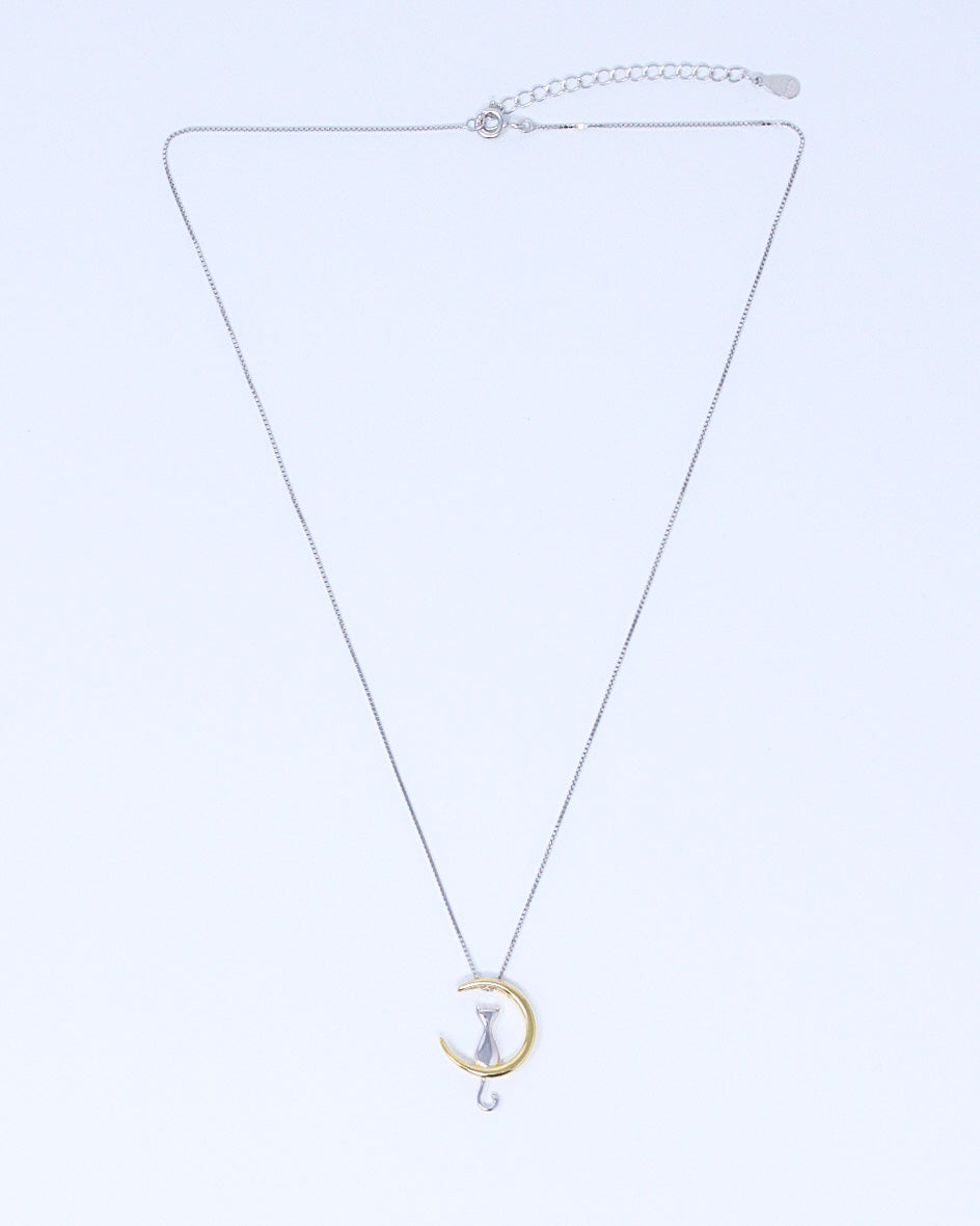 Cat On Golden Moon Necklace