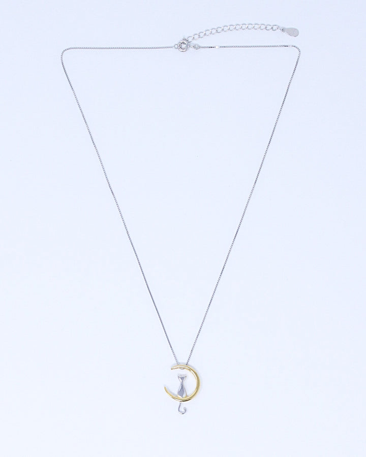 Cat On Golden Moon Necklace