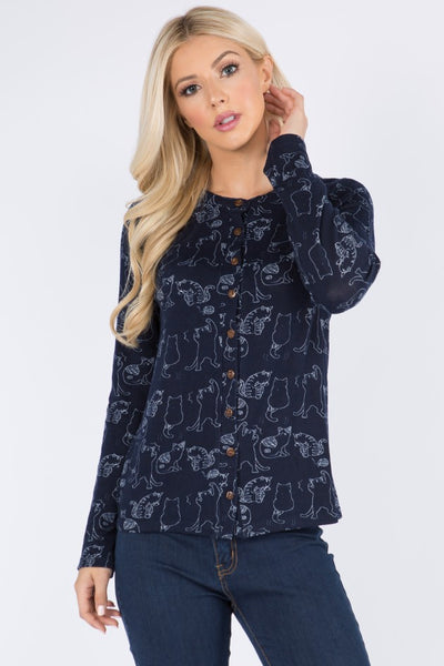 Cat Cardigan Navy