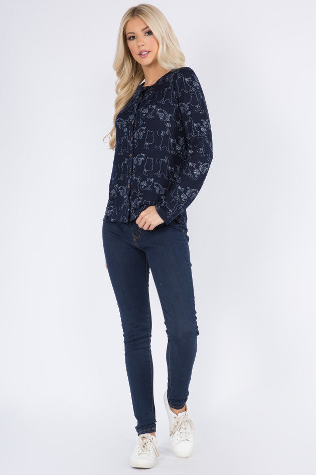 Cat Cardigan Navy