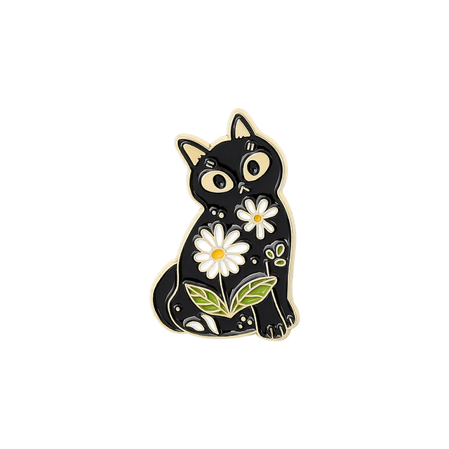 Black Cat Flowers Pin